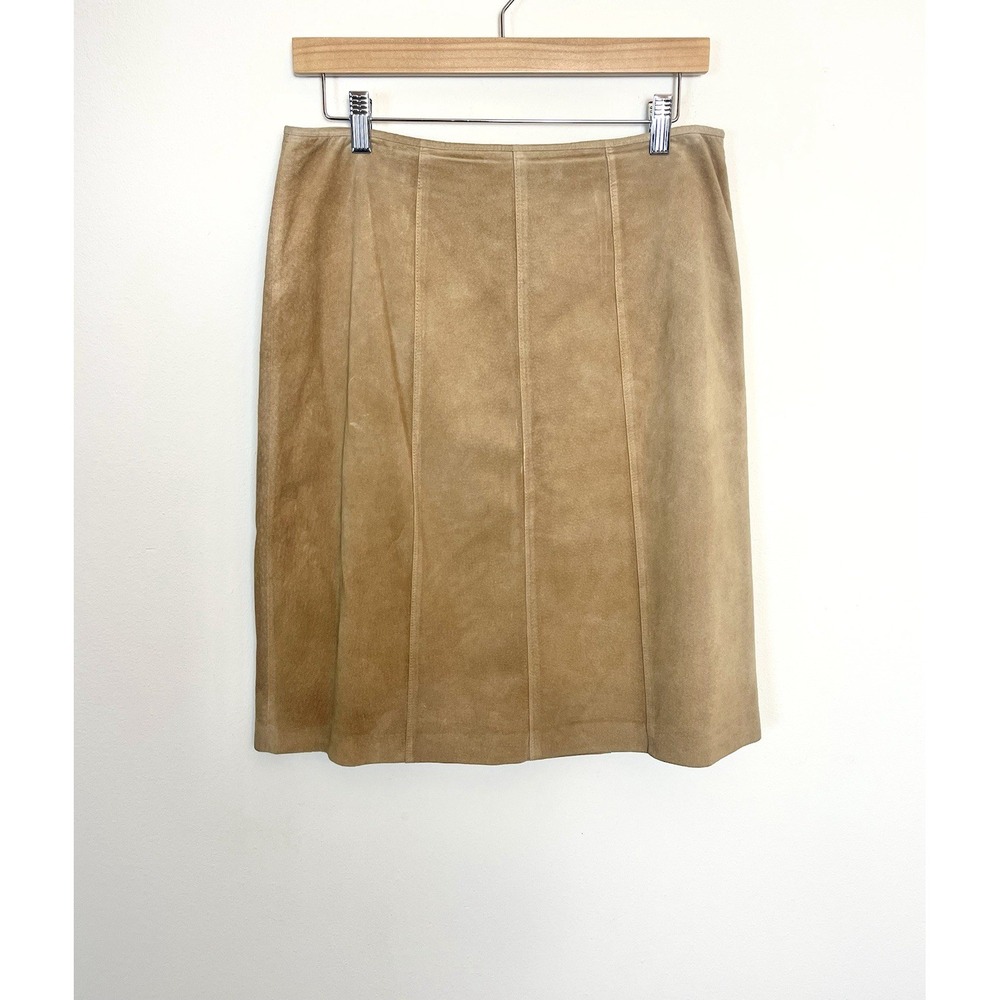 ANN TAYLOR Vintage Genuine Suede Leather A-Line 90s Y2K Skirt Tan 10
